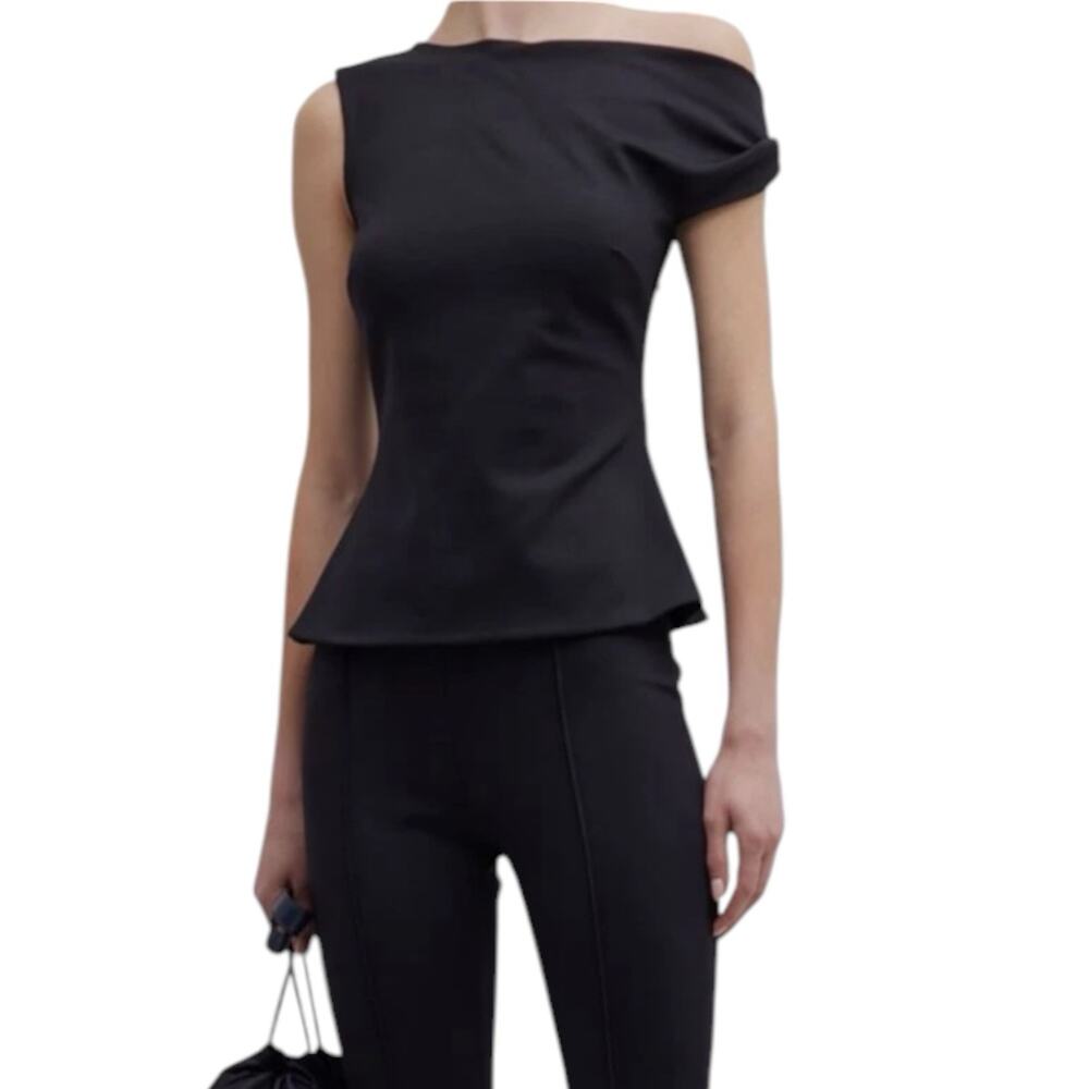 Rosetta Getty Women's Black One Shoulder Asymmetrical Scuba Top Size Medium